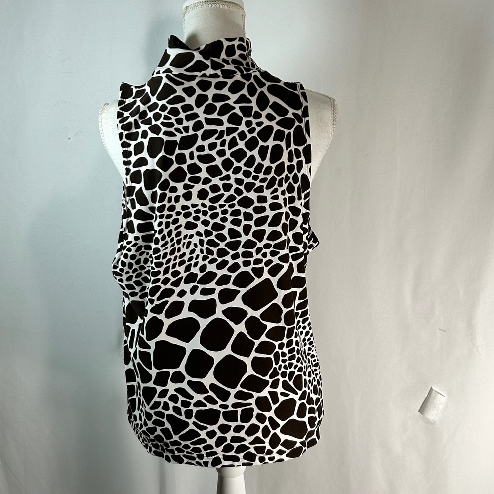 DFA New York Women's Sleeveless Mock Neck Top XL Brown White Giraffe Print - Picture 6 of 10